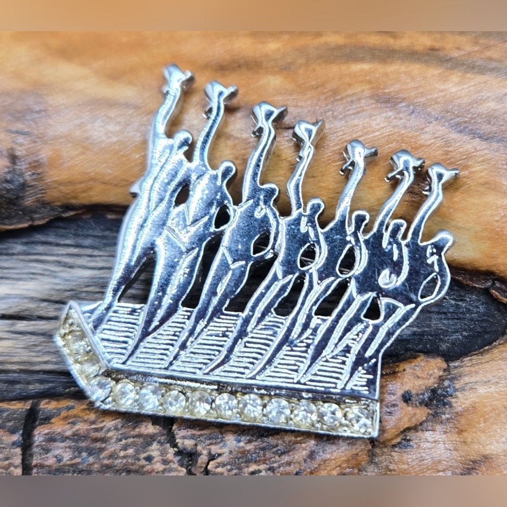 C. Kellner Chorus Line Brooch Silver Tone with Crystals Rollover Clasp Vintage